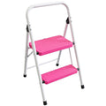 2 Step Stool Folding Anti-Slip Lightweight Steel 330LBS Pink H21560