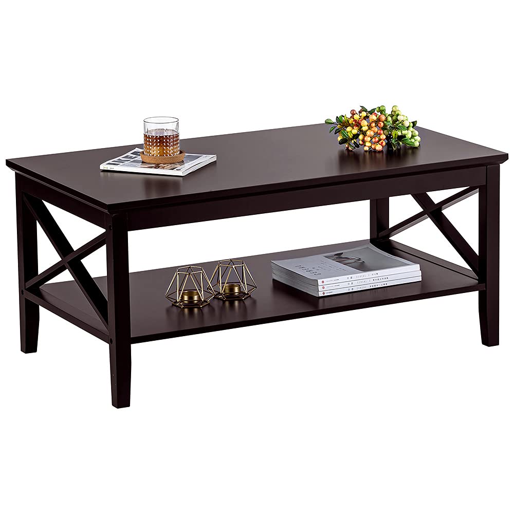 Espresso Wood Coffee Table with Storage 40 inches C85161