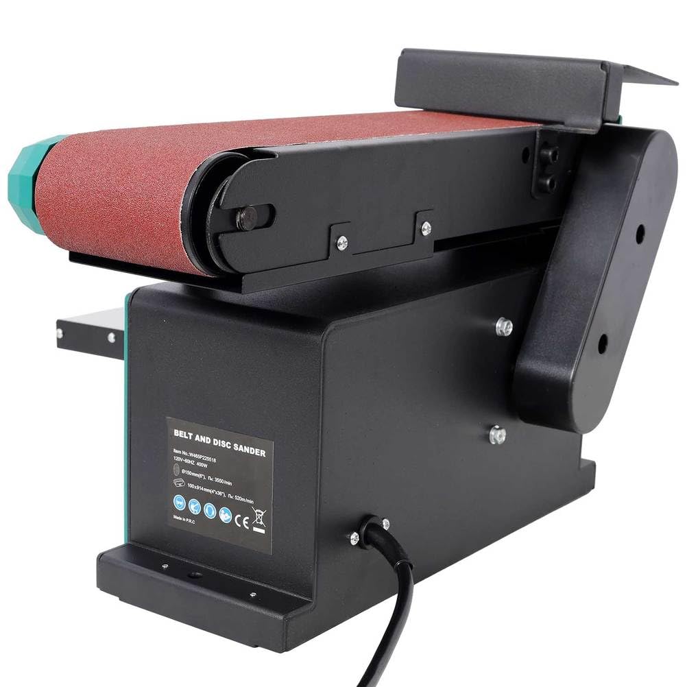 Benchtop Belt and Disc Sander, 4x36 Belt & 6" Disc, 0–90° Adjustable Table, Cast Iron Base, 120V Heavy Duty Sanding Machine W78700