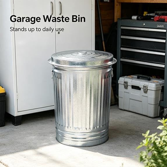 31-Gallon Galvanized Steel Trash Can with Lid D835