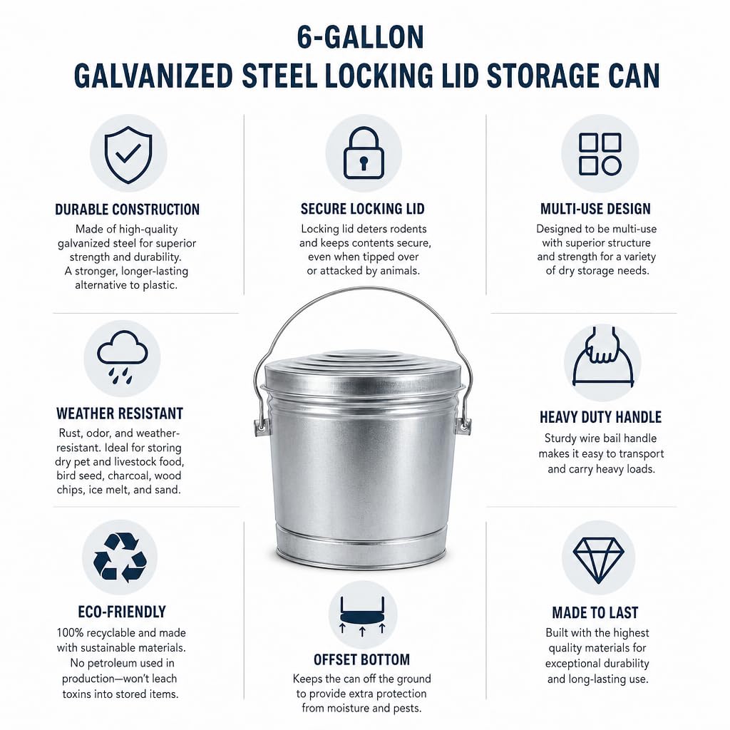 6 Gallon Galvanized Steel Storage Can with Locking Lid Y82248