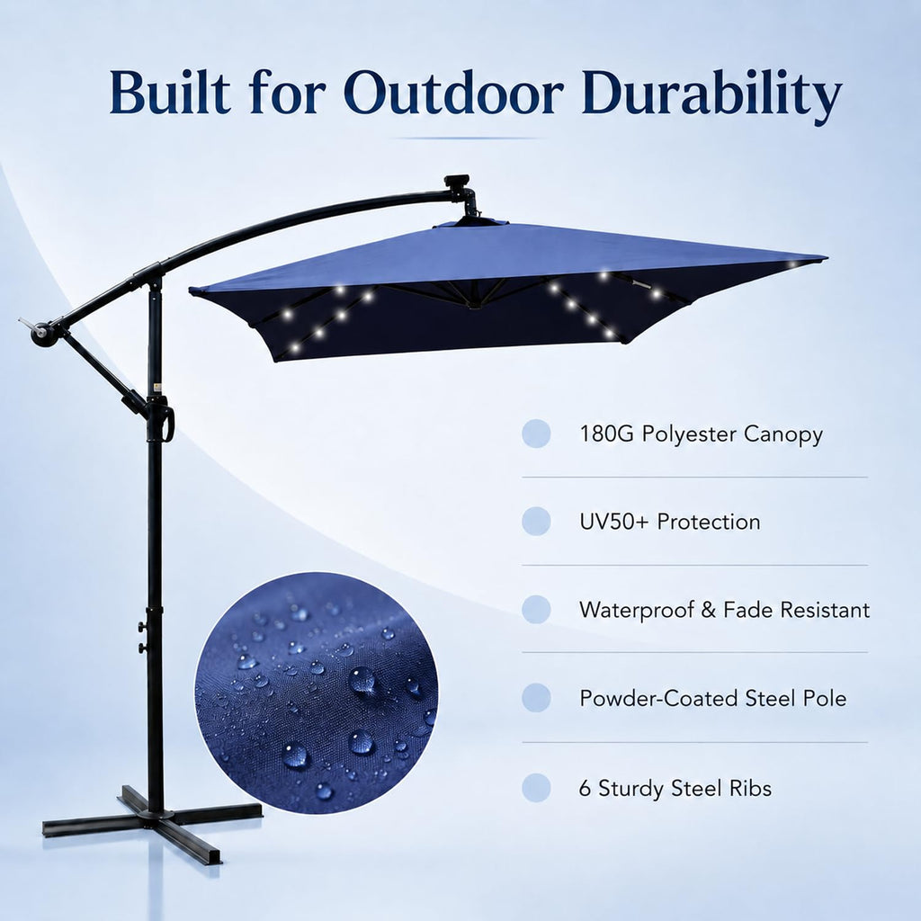 10x6.5FT Navy Blue Solar Patio Umbrella G375