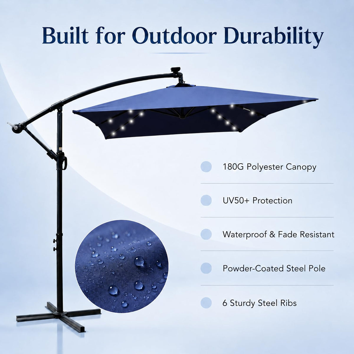 10x6.5FT Navy Blue Solar Patio Umbrella G375
