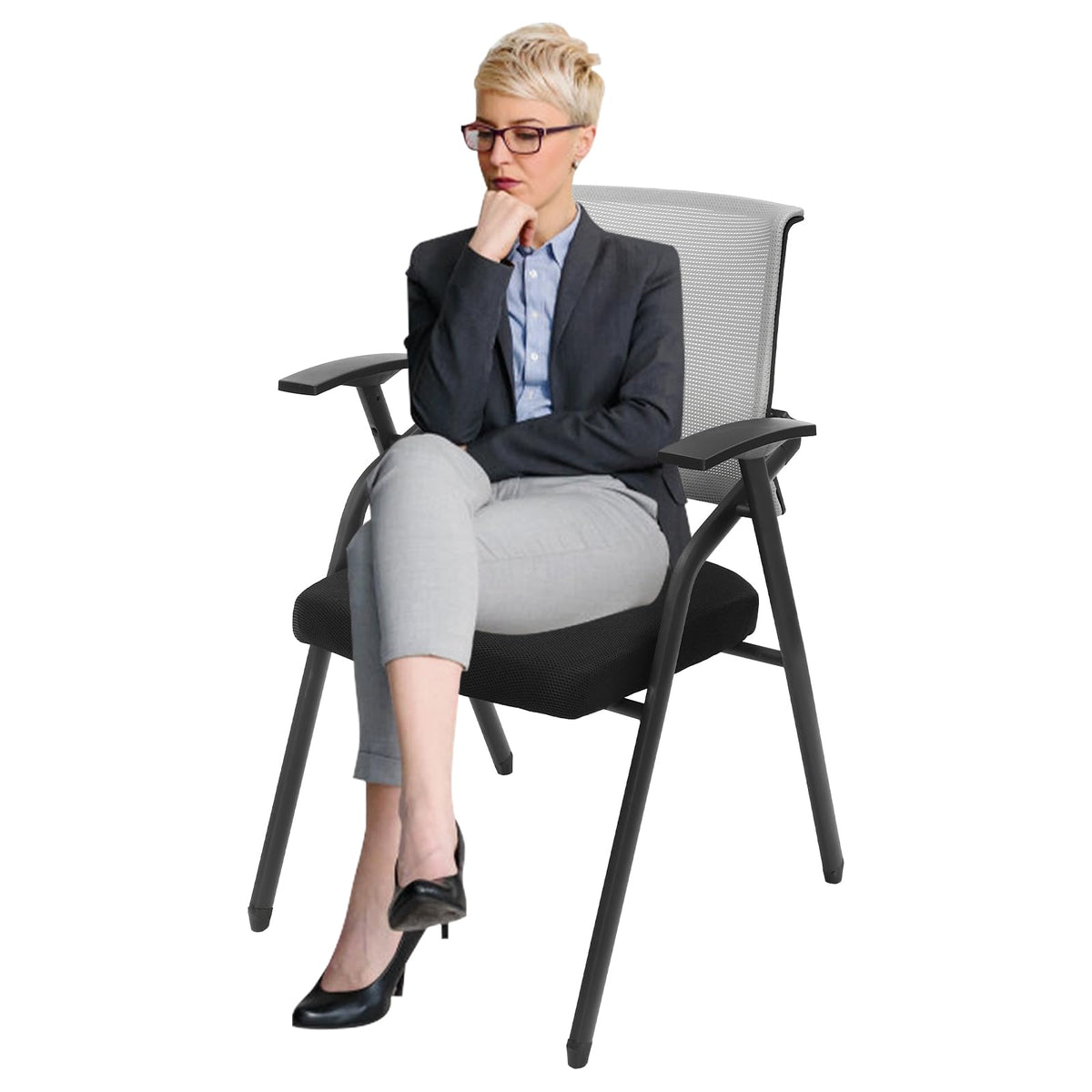 2 Pack Grey Mesh Office Chair with Arms F2431