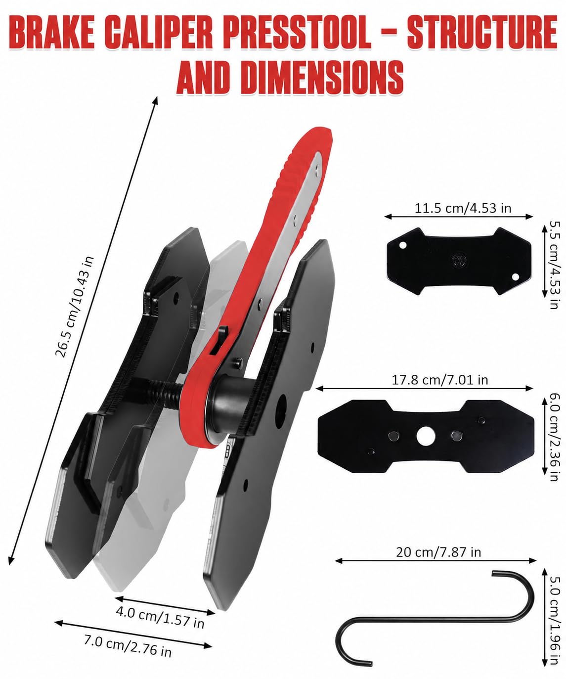 Brake Caliper Compression Tool with 2 Steel Plates and 2 Hooks U19685