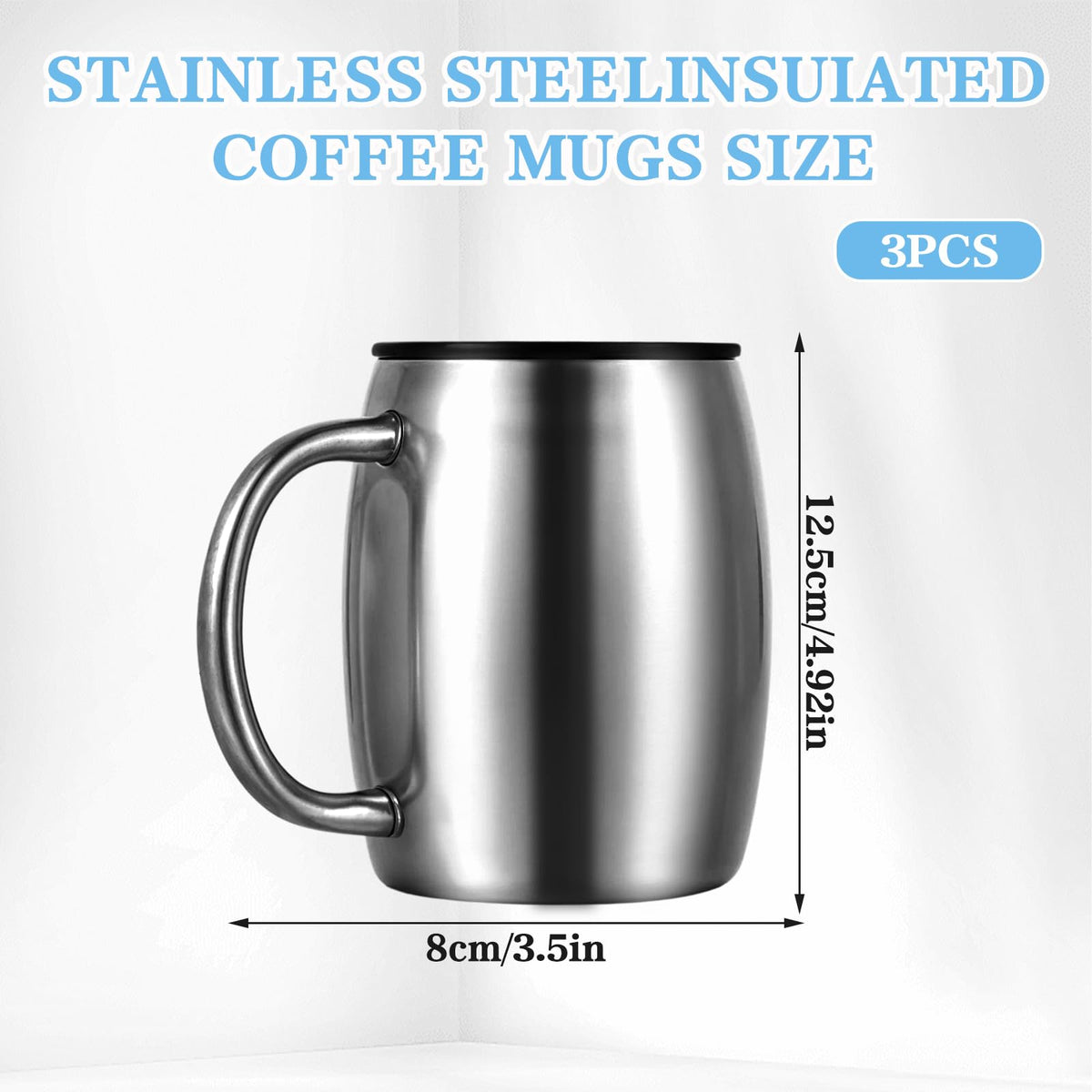 3 Pack 14 oz Insulated Stainless Steel Coffee Mug with Lid and Handle I8014
