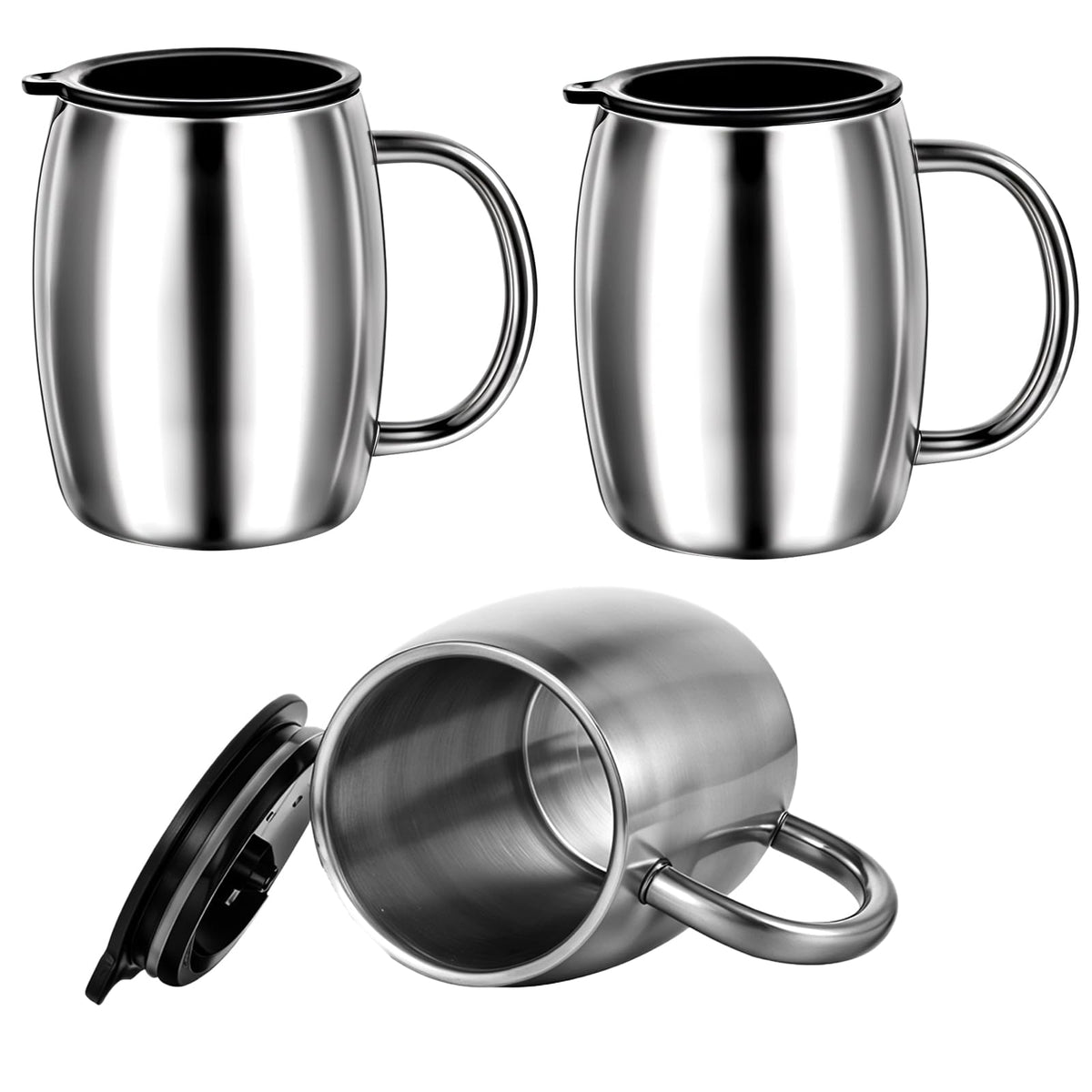 3 Pack 14 oz Insulated Stainless Steel Coffee Mug with Lid and Handle I8014