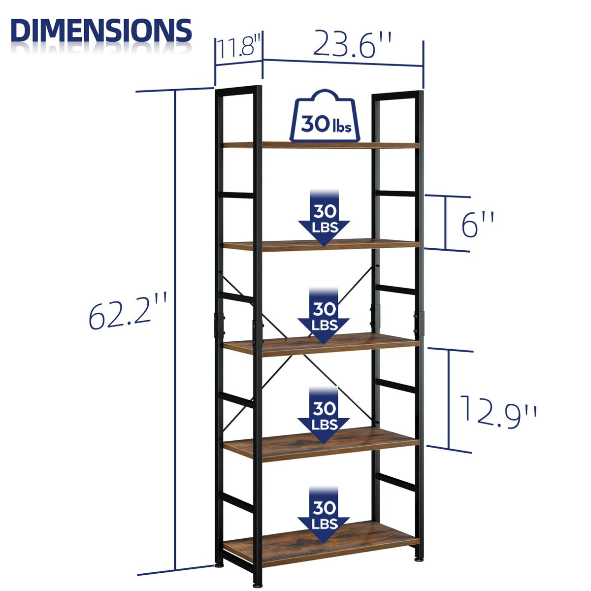 5 Tier Freestanding Bookshelf E8480
