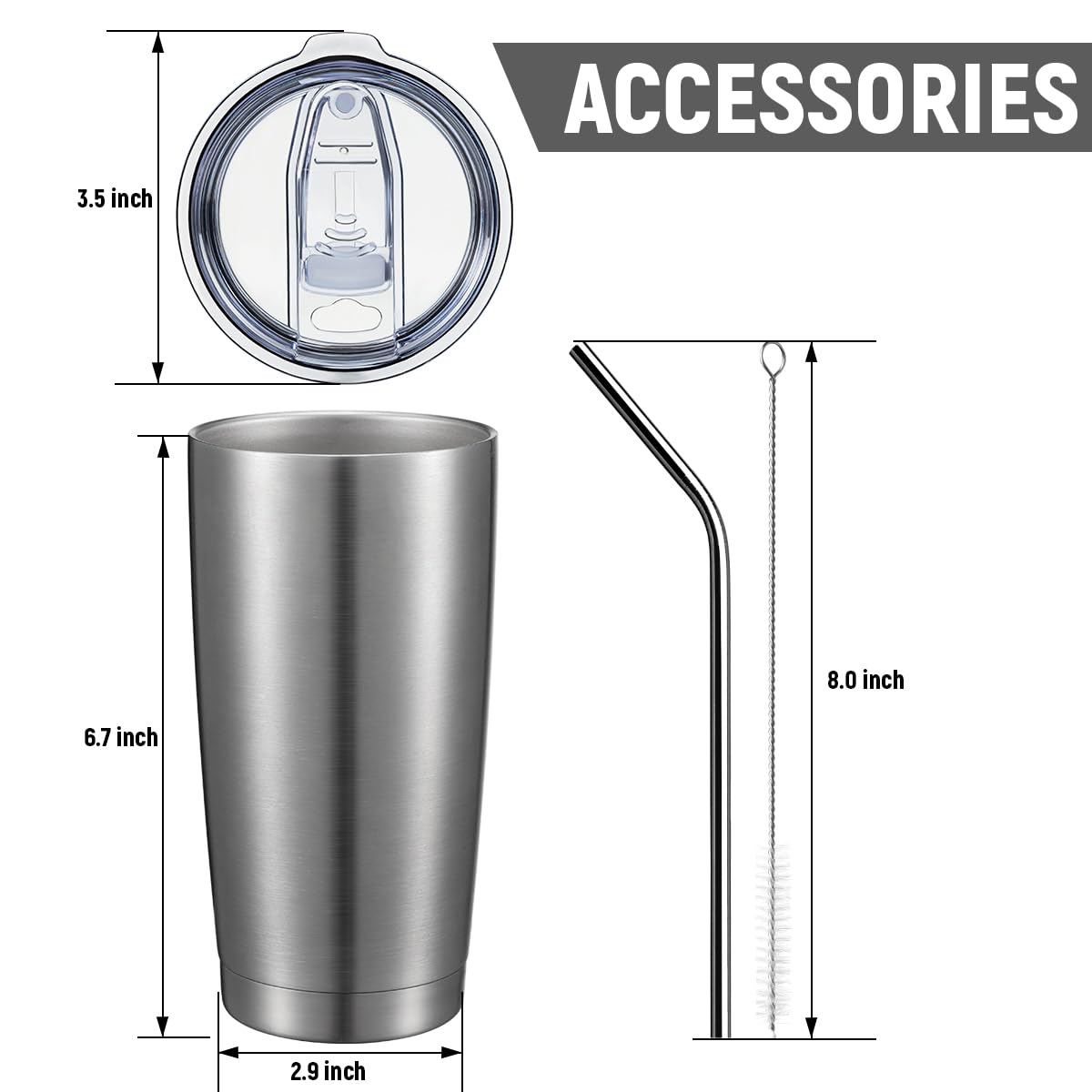 20oz Stainless Steel Insulated Tumbler with Lid and Straw 8 Pack Y955