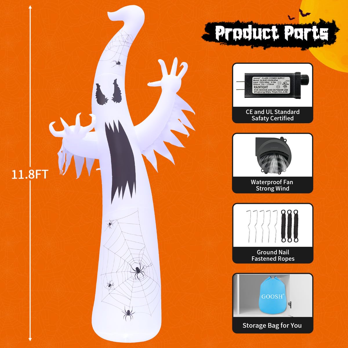12 FT Halloween Inflatable Ghost with Built-in LEDs K9111