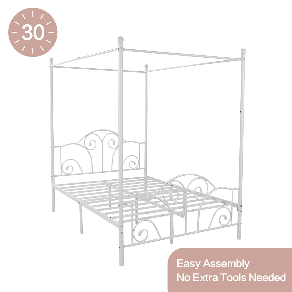 Metal Canopy Bed Frame Full Size with Headboard & Footboard U44247