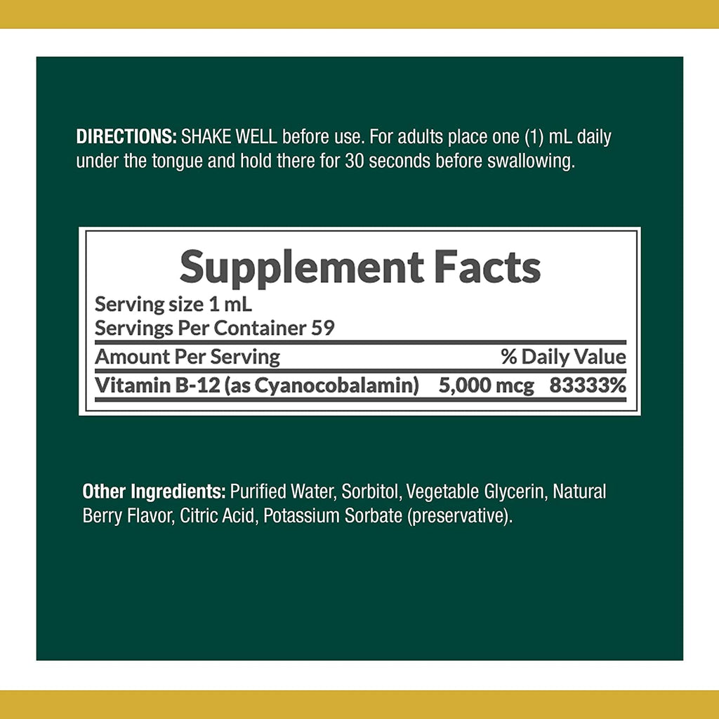 B-12 5000 mcg Sublingual Liquid 2 oz (Pack of 2) A4392