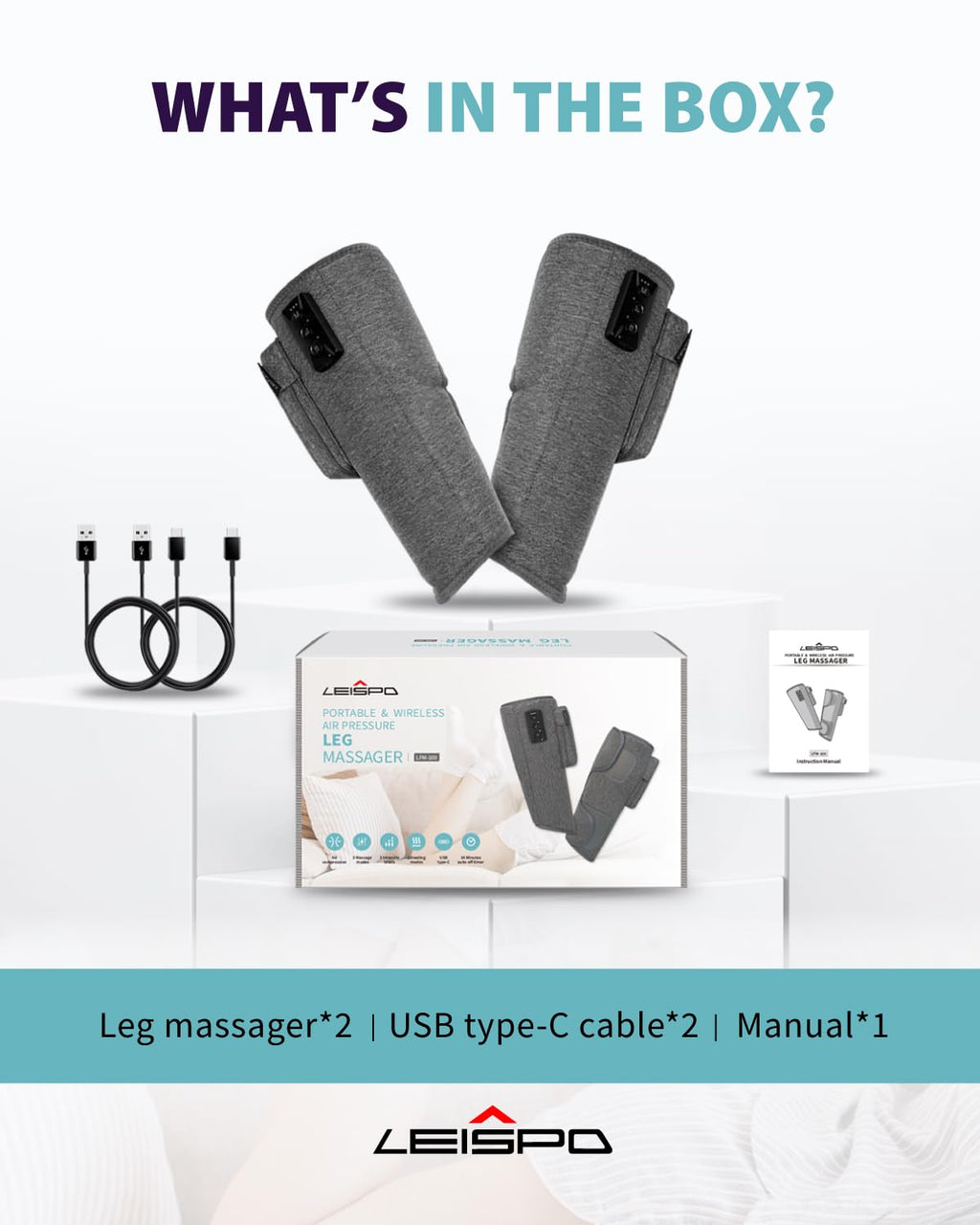 Wireless Air Compression Leg Massager with Heat, 4 Modes, Set of 2 P779