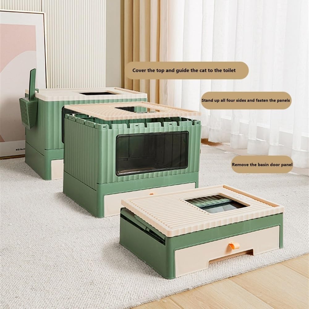 Foldable Top Entry Cat Litter Box with Lid U194649