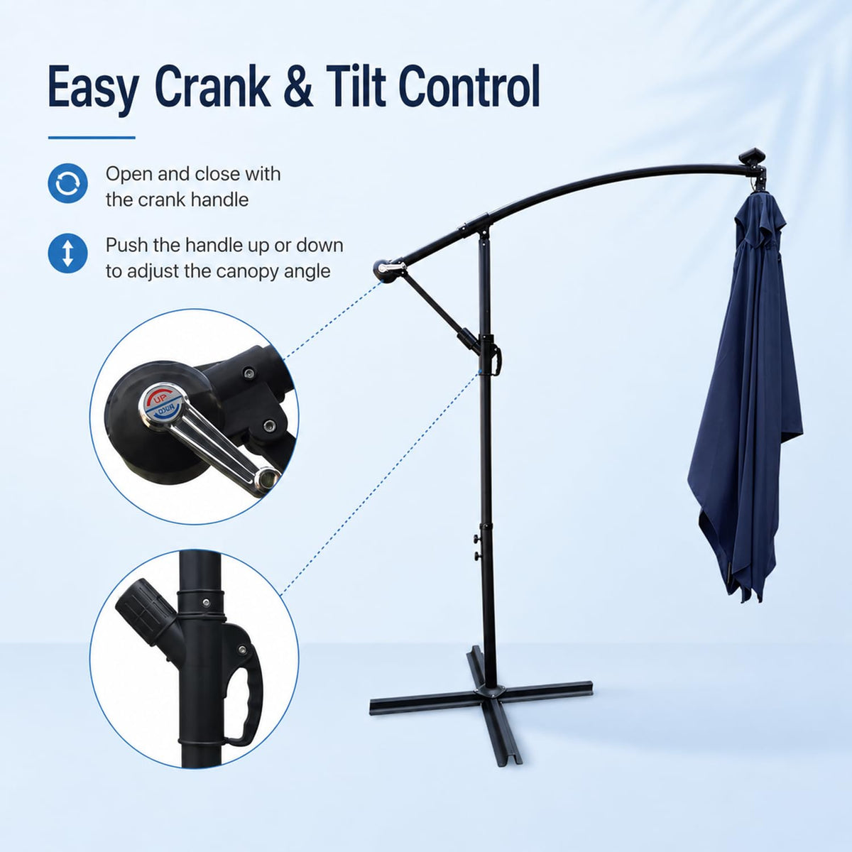10x6.5FT Navy Blue Solar Patio Umbrella G375