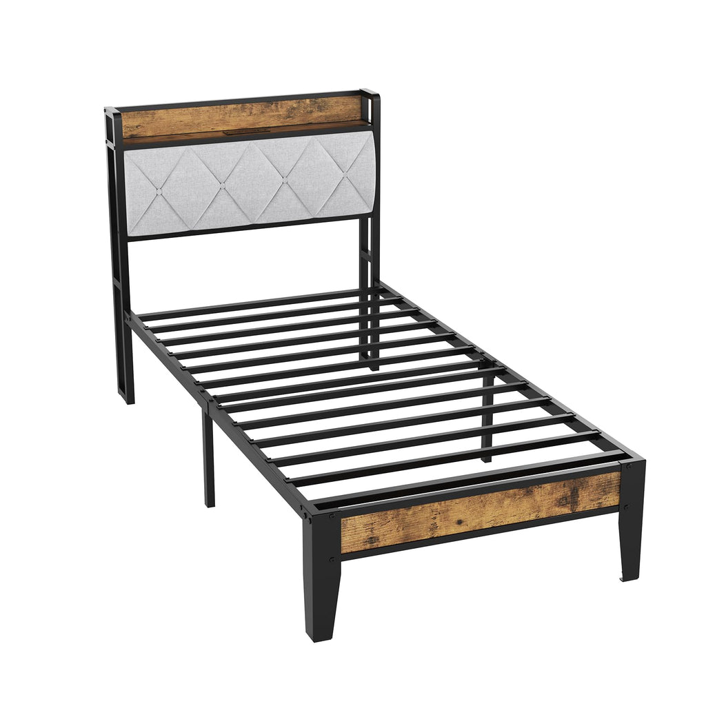 Twin Bed Frame with Headboard and Charging Plug J939627