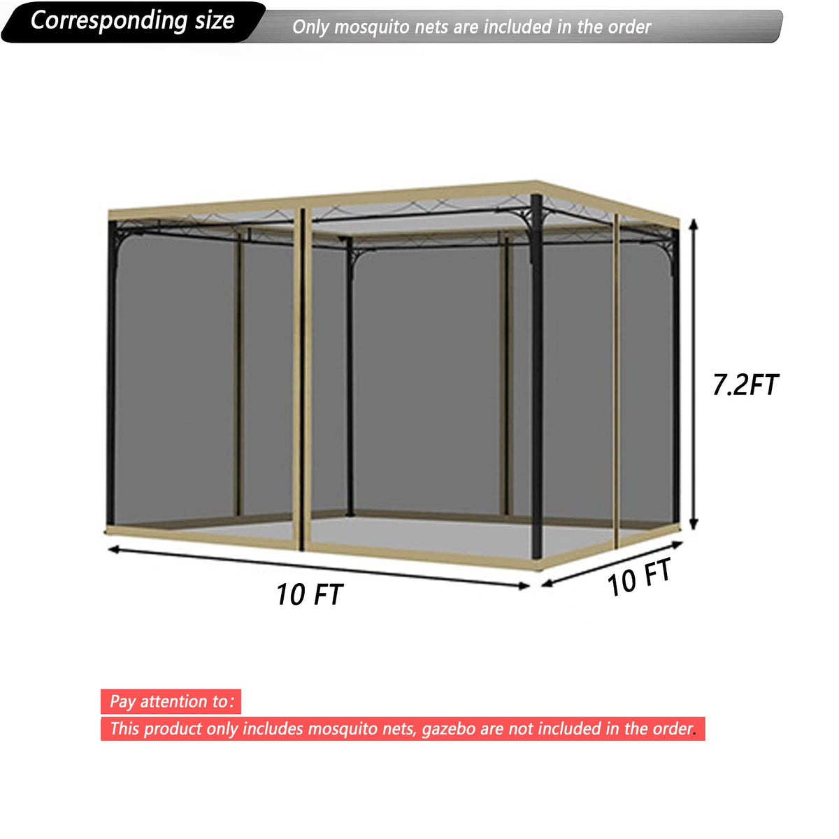 Black 10x10FT 4-Door Zipper Mosquito Netting M38834