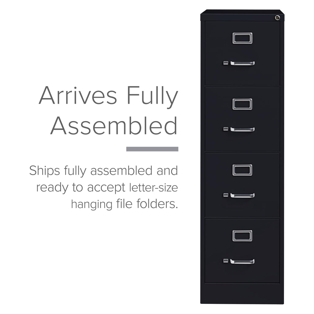 22" Deep 4 Drawer Letter Width Steel Vertical File Cabinet, Black I937271