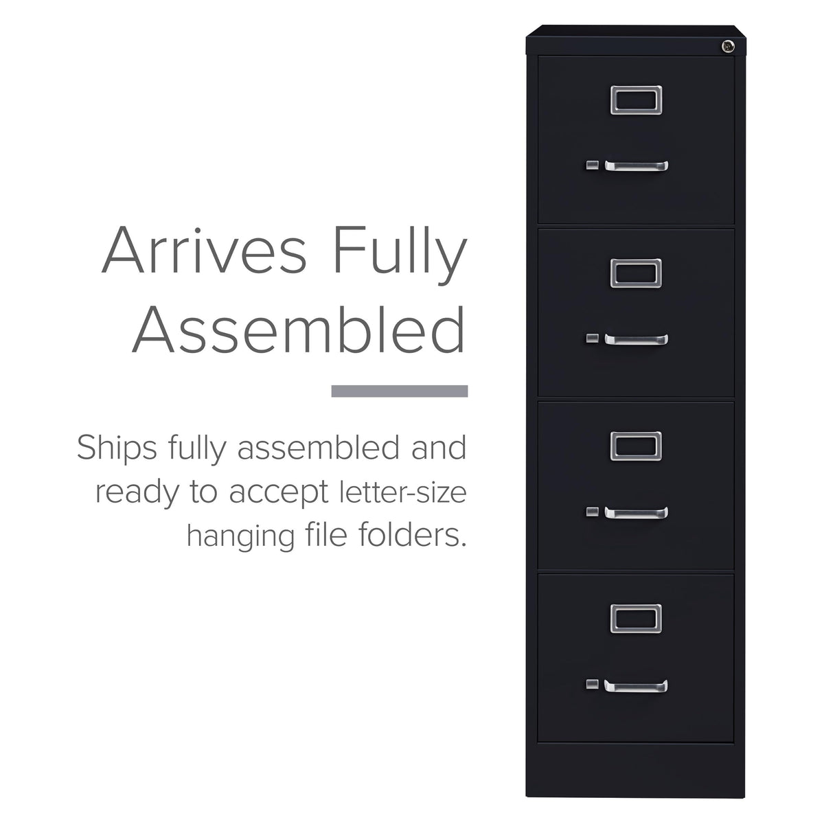 22" Deep 4 Drawer Letter Width Steel Vertical File Cabinet, Black I937271