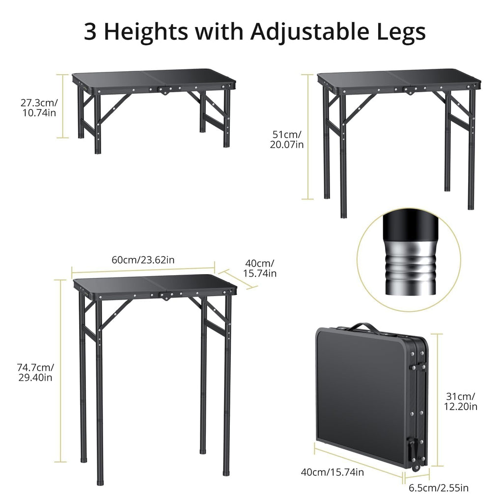 2ft Folding Camping Table, 3 Adjustable Height O23576