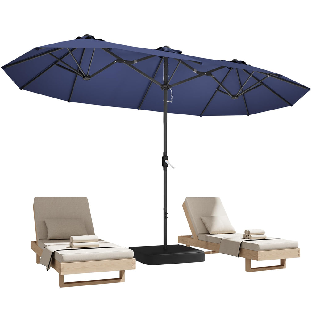 15ft Navy Blue Double-Sided Patio Umbrella with Base S7875