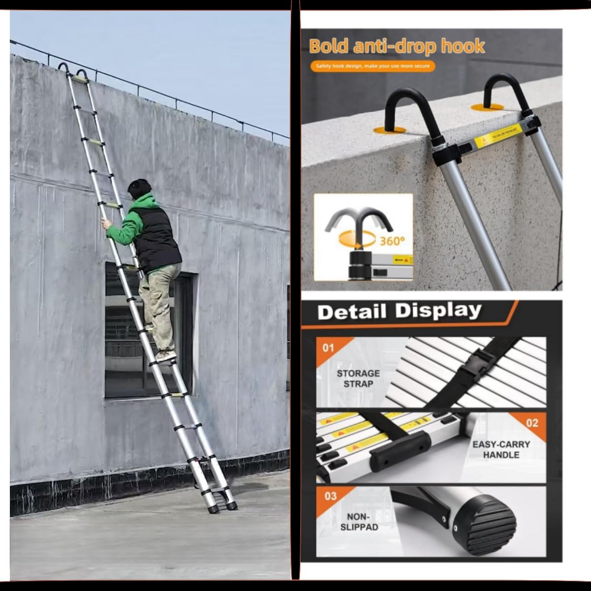 Aluminum Telescopic Ladder with Hooks S523700