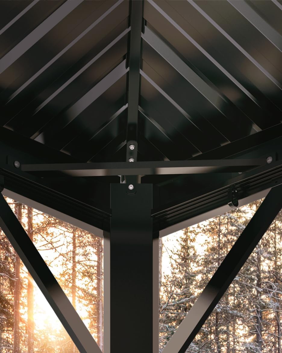 Hardtop Gazebo 12x16 ft with Double Metal Roof, Net, and Curtain H786626