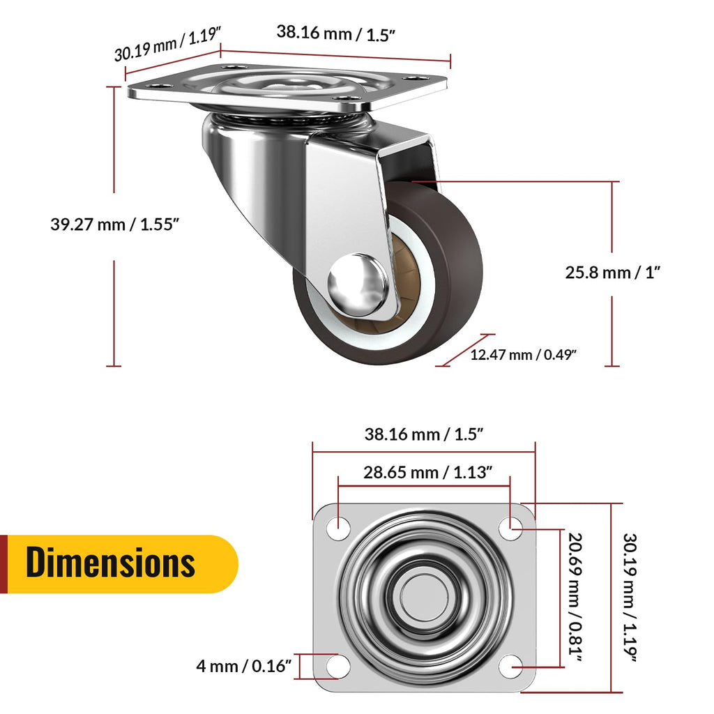 1inch Small Caster Wheels Set of 4 Z413
