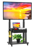 Rolling TV Stand with Fabric Drawer for 32-75 Inch Flat/Curved Screen Adjustable Height with Storage on Wheels Black M700