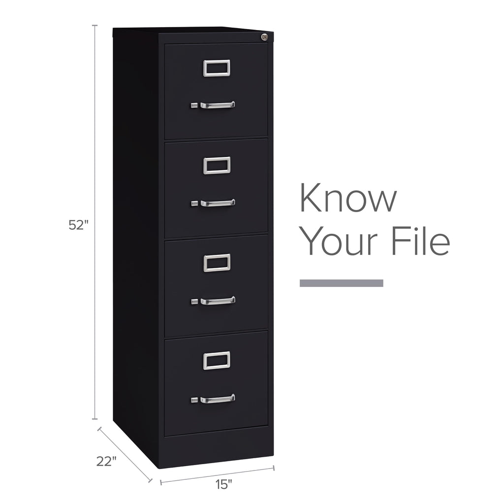22" Deep 4 Drawer Letter Width Steel Vertical File Cabinet, Black I937271