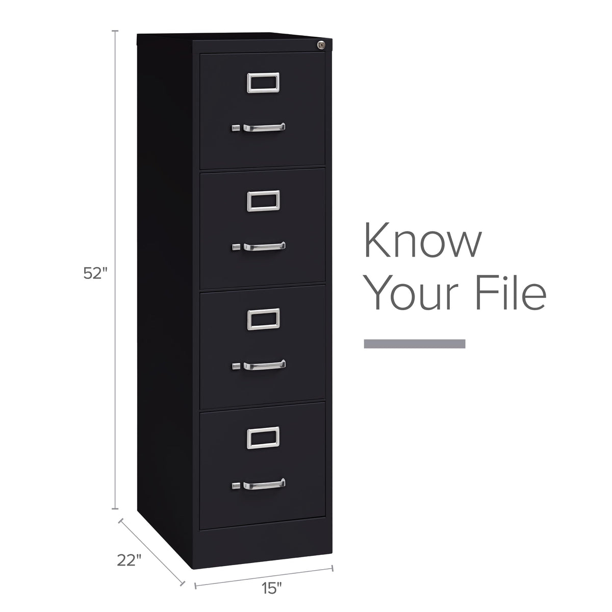 22" Deep 4 Drawer Letter Width Steel Vertical File Cabinet, Black I937271