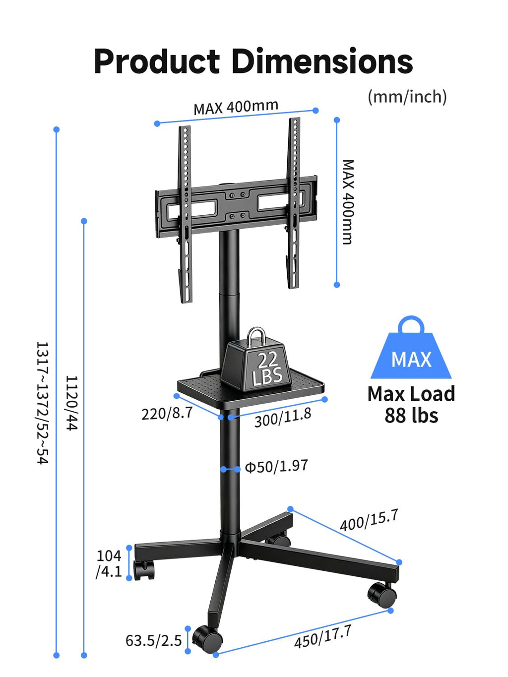 Height Adjustable Rolling TV Stand E537