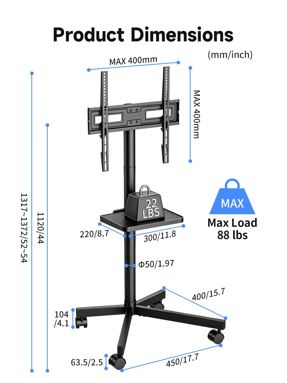 Height Adjustable Rolling TV Stand E537