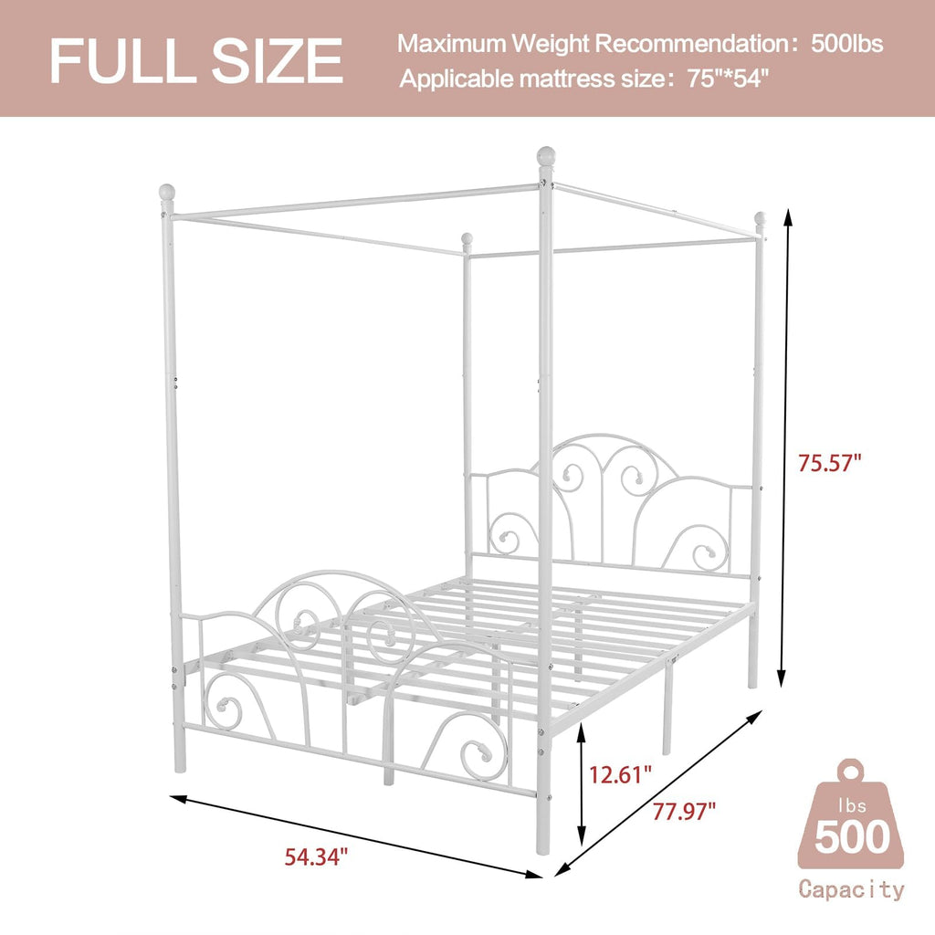 Metal Canopy Bed Frame Full Size with Headboard & Footboard U44247