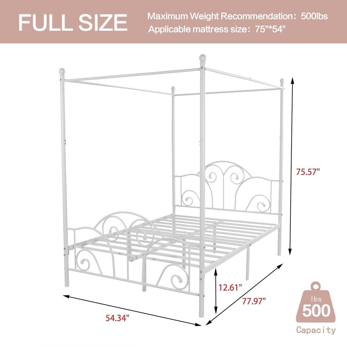 Metal Canopy Bed Frame Full Size with Headboard & Footboard U44247