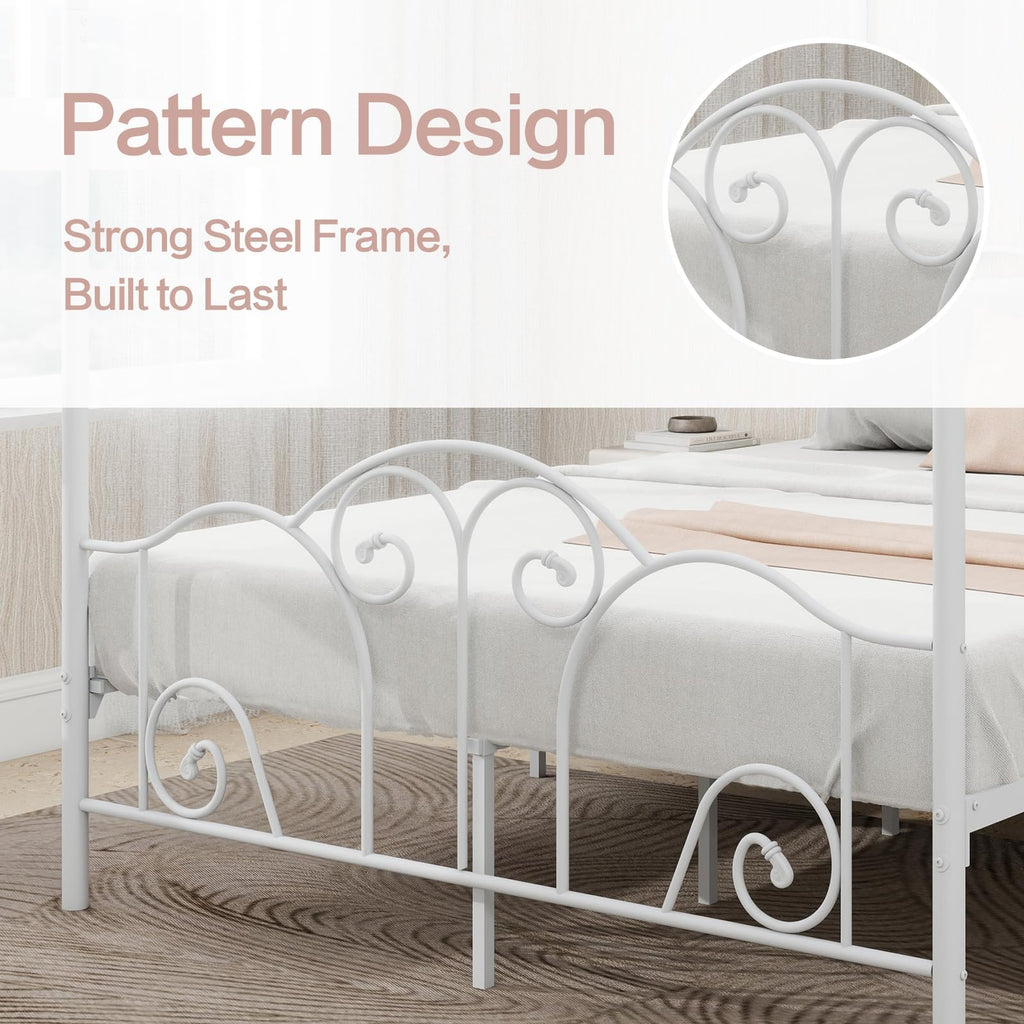 Metal Canopy Bed Frame Full Size with Headboard & Footboard U44247
