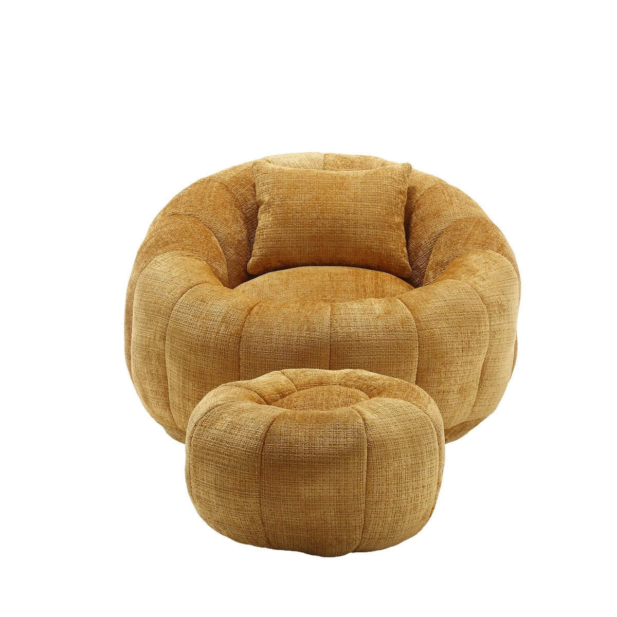Yellow Chenille Bean Bag Chair with Ottoman and Pillow A7875