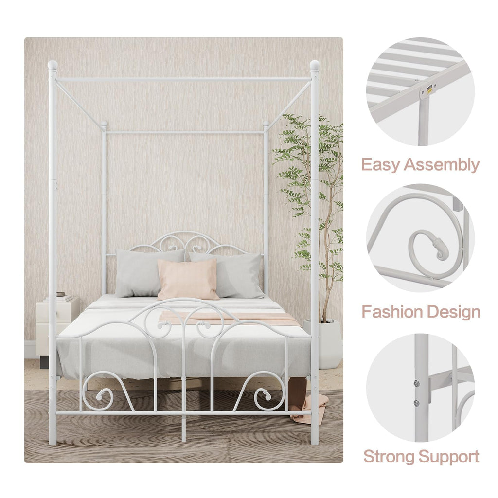 Metal Canopy Bed Frame Full Size with Headboard & Footboard U44247