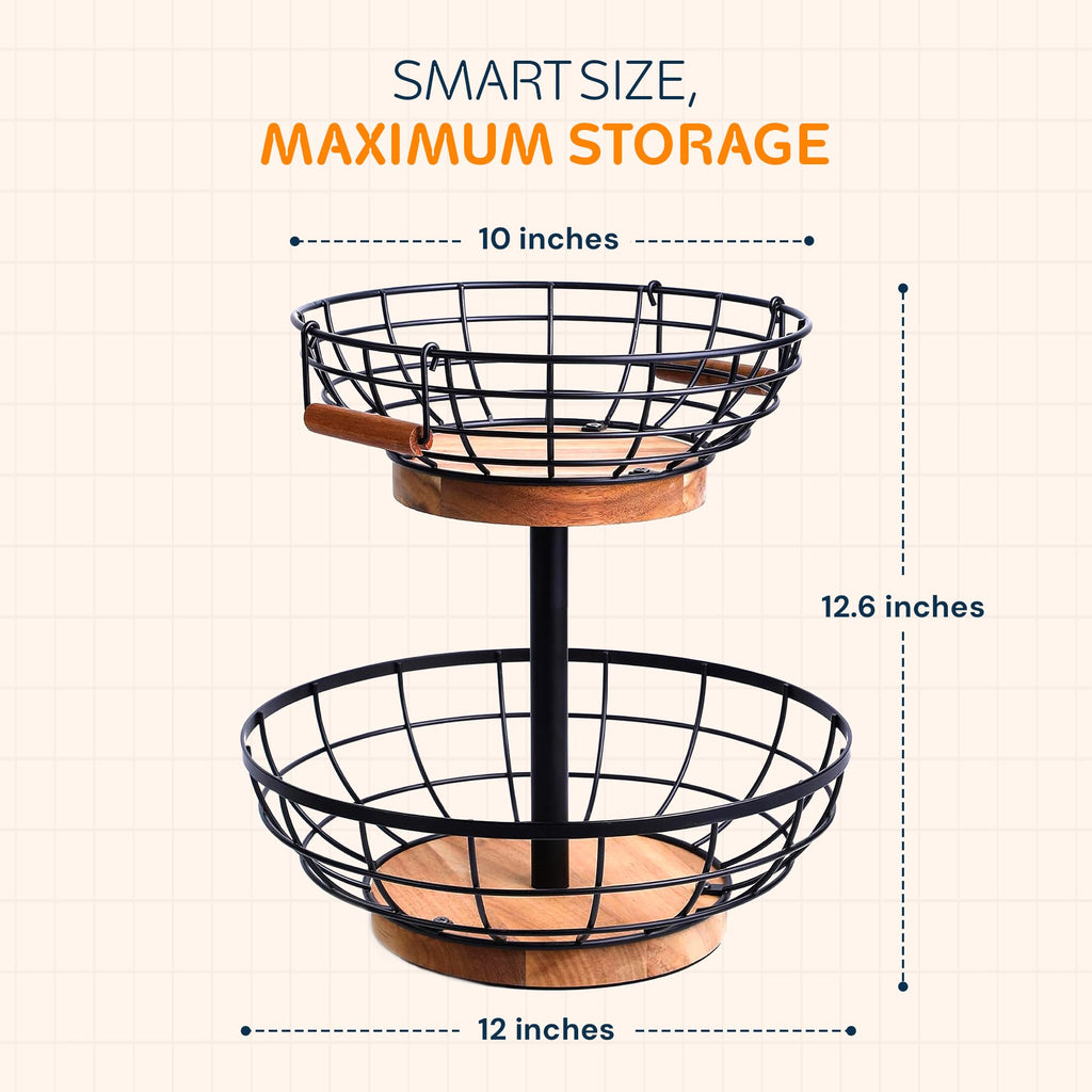 2 Tier Metal Fruit Basket with Banana Hanger I7448