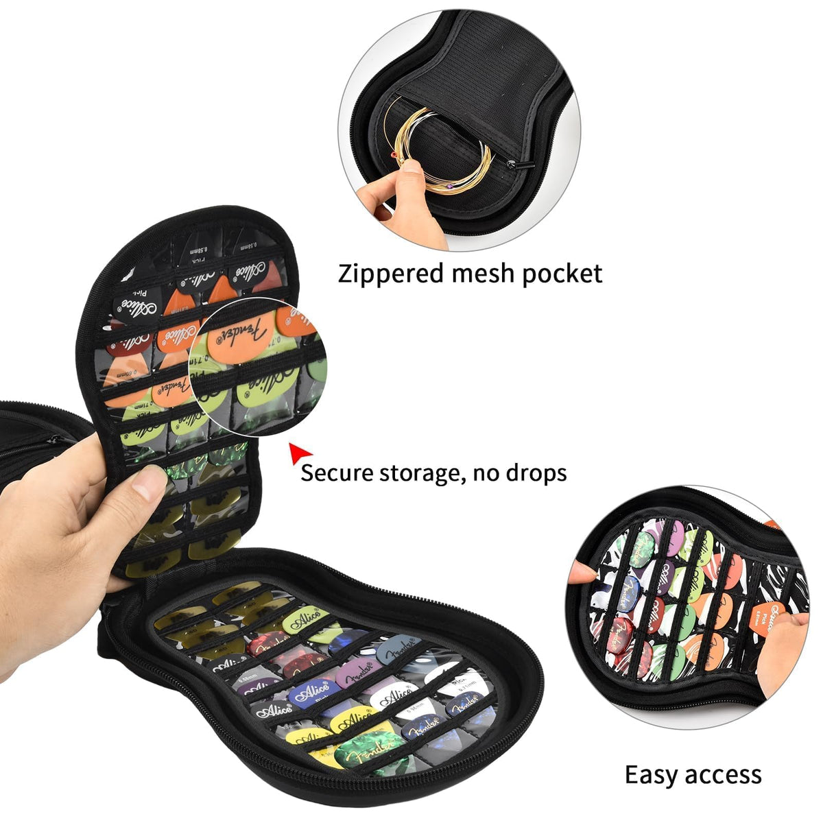 Guitar Pick Holder Case 63+ All Size Plectrums Storage Pouch J4008