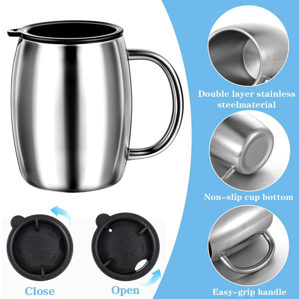 3 Pack 14 oz Insulated Stainless Steel Coffee Mug with Lid and Handle I8014