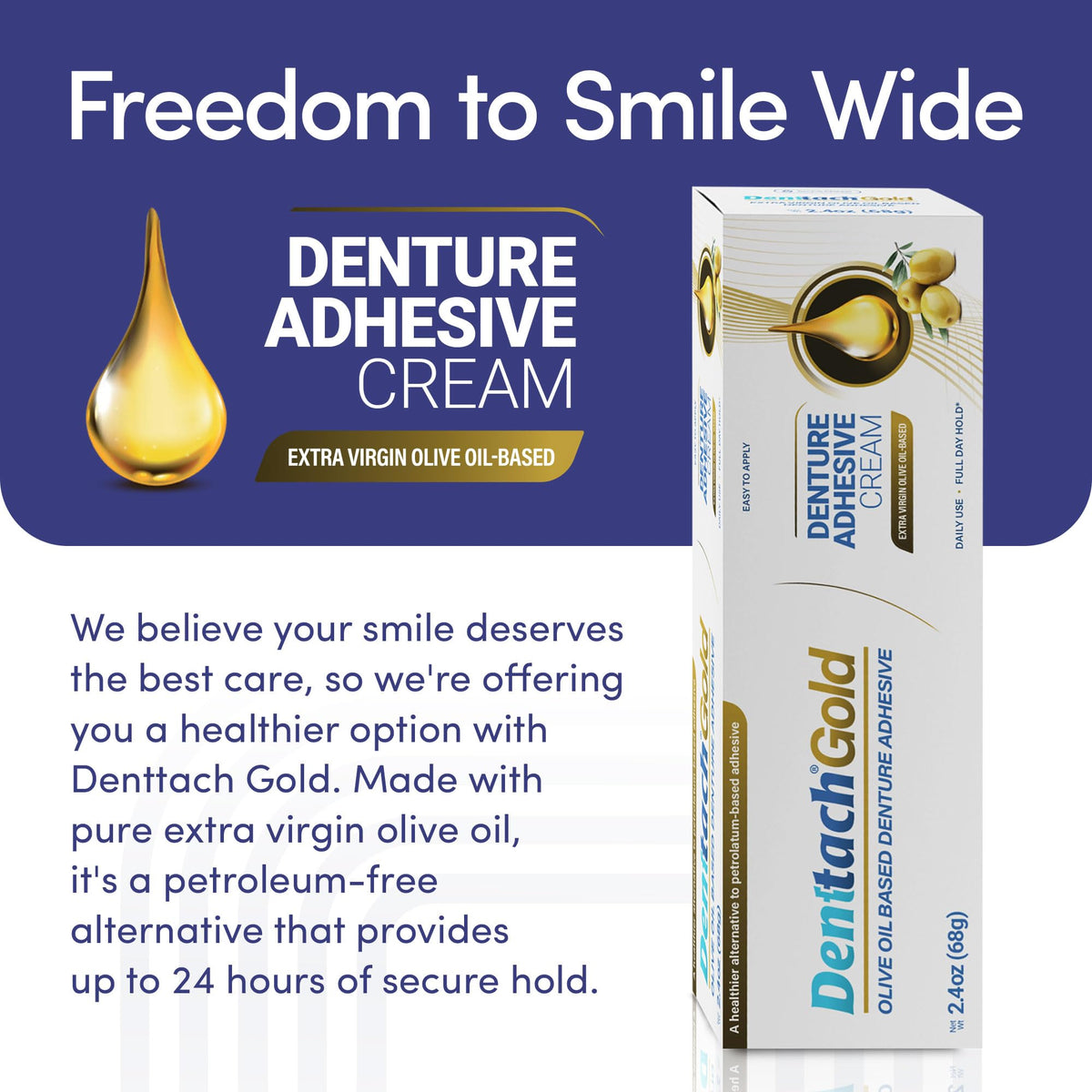 Gold Olive Oil Based Denture Adhesive Cream, Zinc Free, 2.4 Ounce B57137