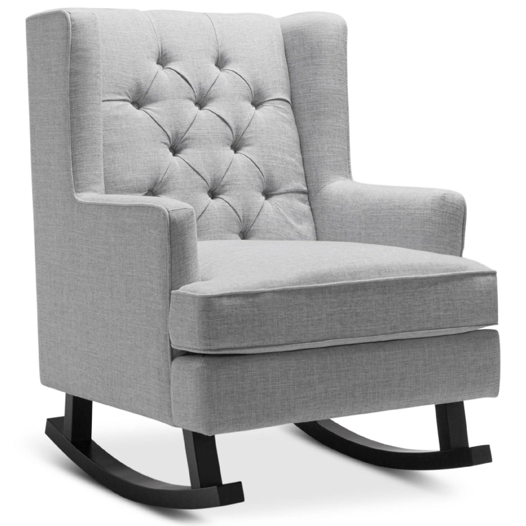 Gray Velvet Tufted Upholstered Rocking Accent Chair with Wood Frame L2346