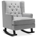 Gray Velvet Tufted Upholstered Rocking Accent Chair with Wood Frame L2346
