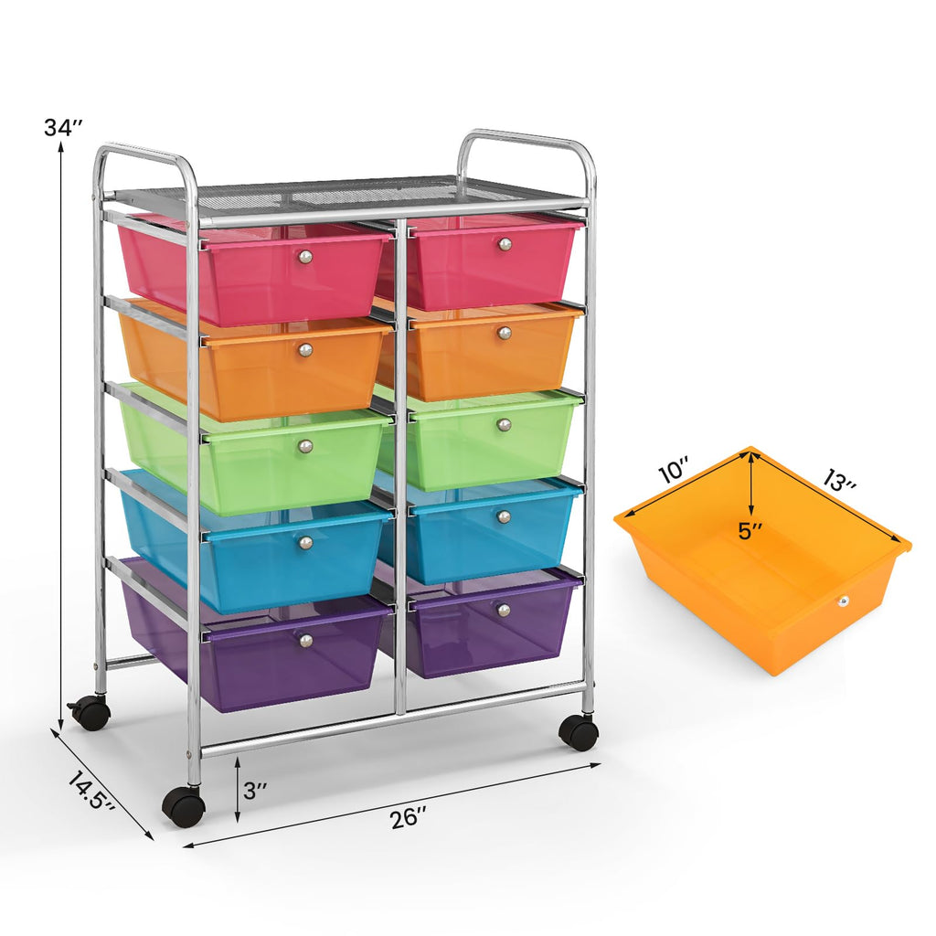 10 Drawer Rolling Storage Cart with Metal Frame E175