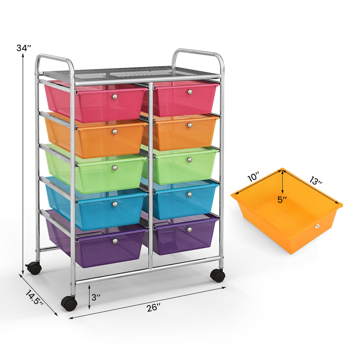 10 Drawer Rolling Storage Cart with Metal Frame E175