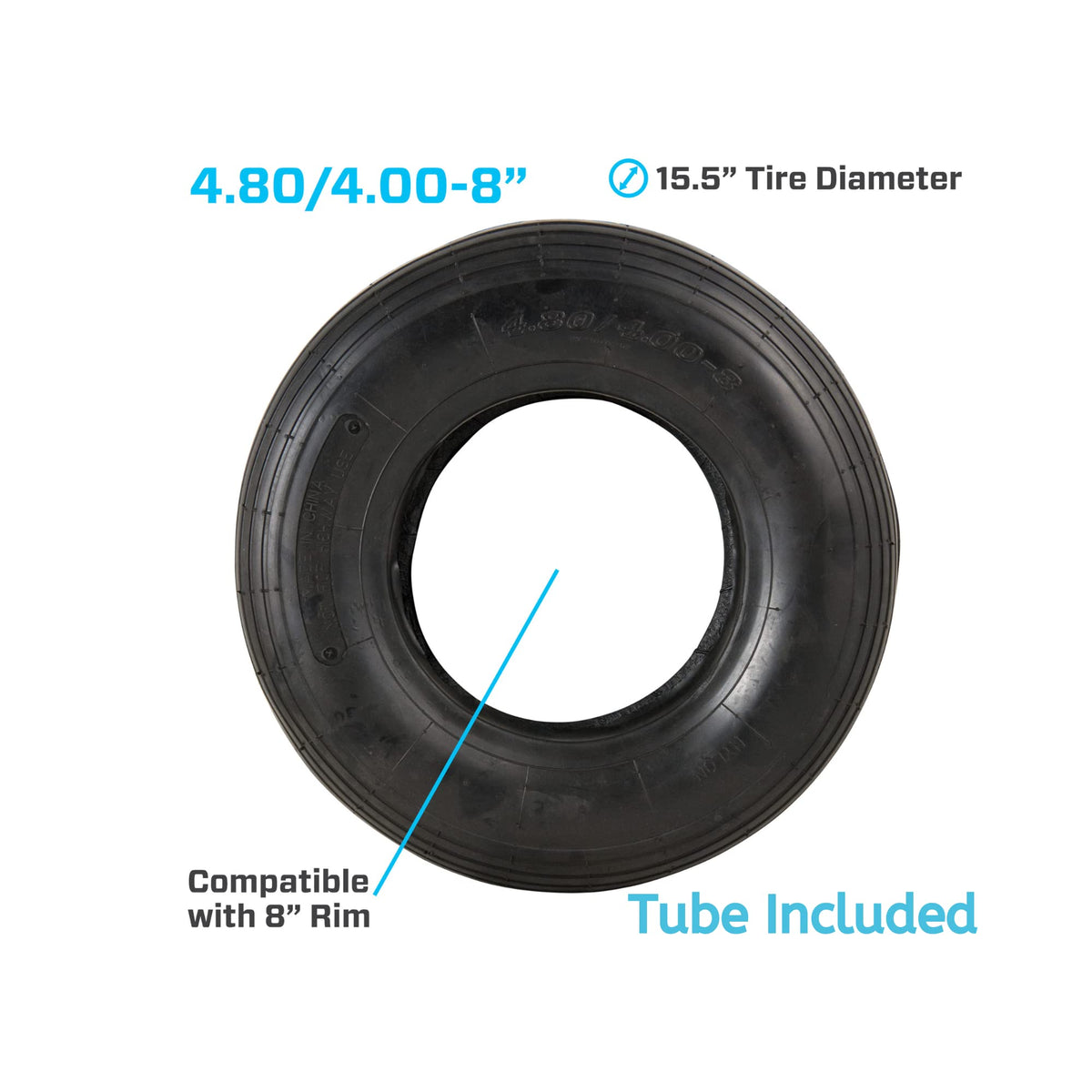 4.80/4.00-8" Ribbed Tread Pneumatic Tire and Inner Tube Set G11419