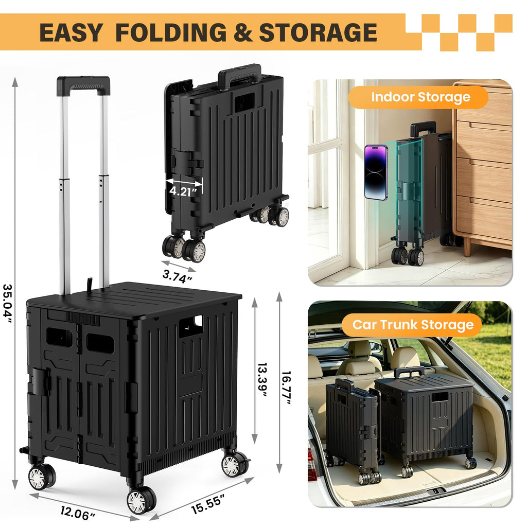 Black Folding Rolling Utility Cart O9802