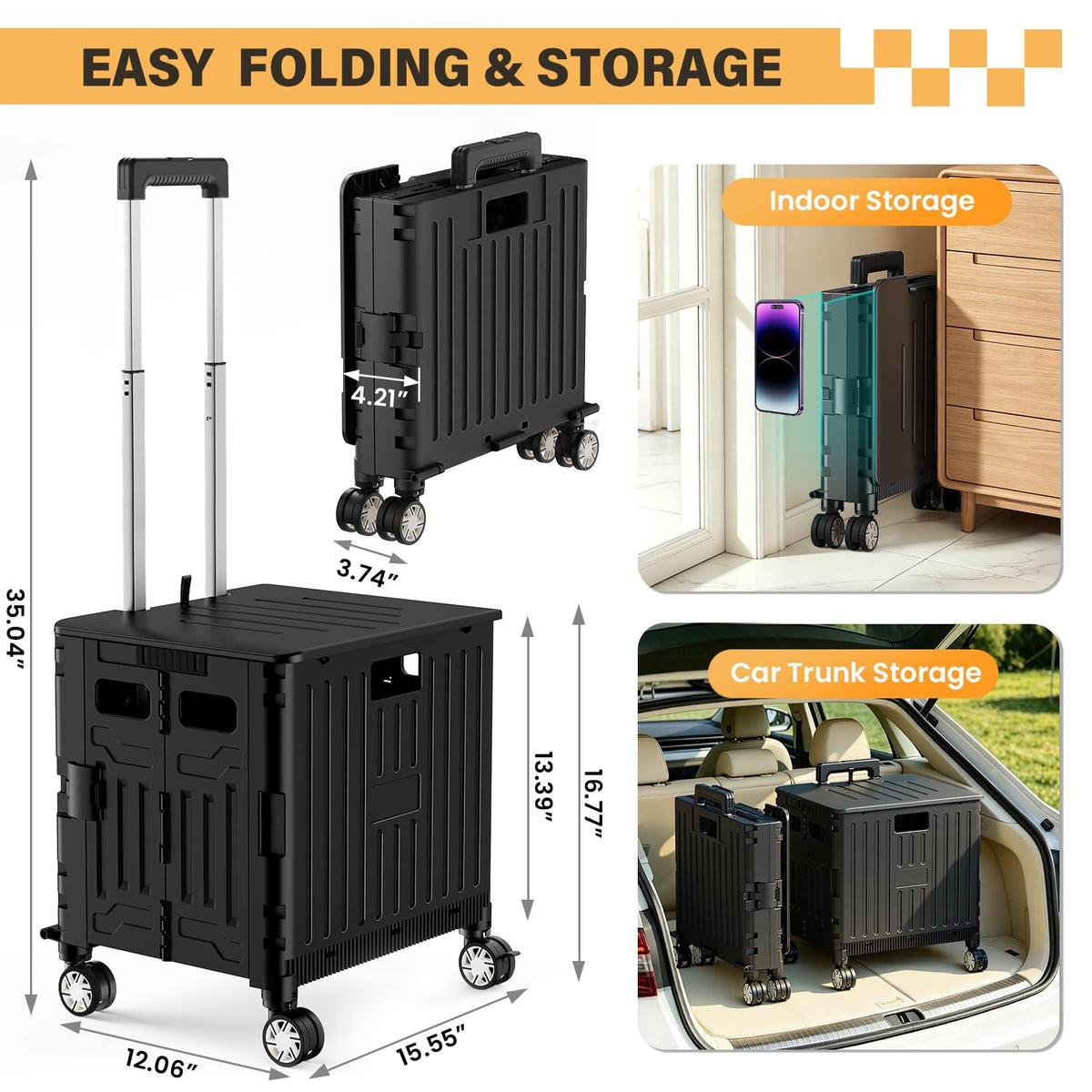Black Folding Rolling Utility Cart O9802