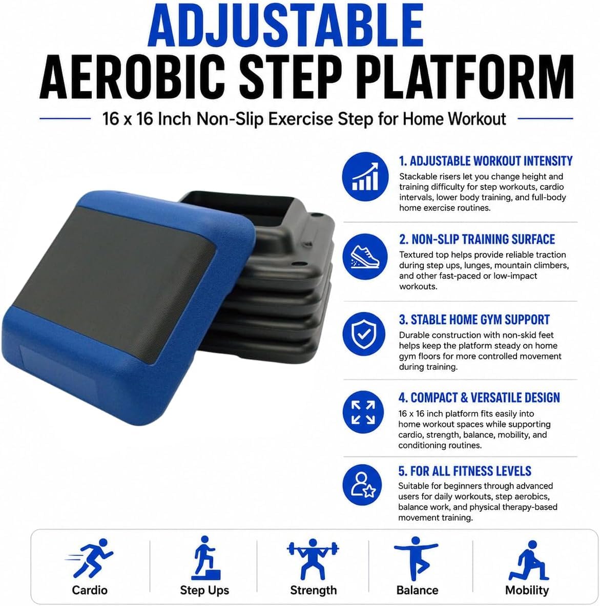 Adjustable Non-Slip Aerobic Step Platform Y60899